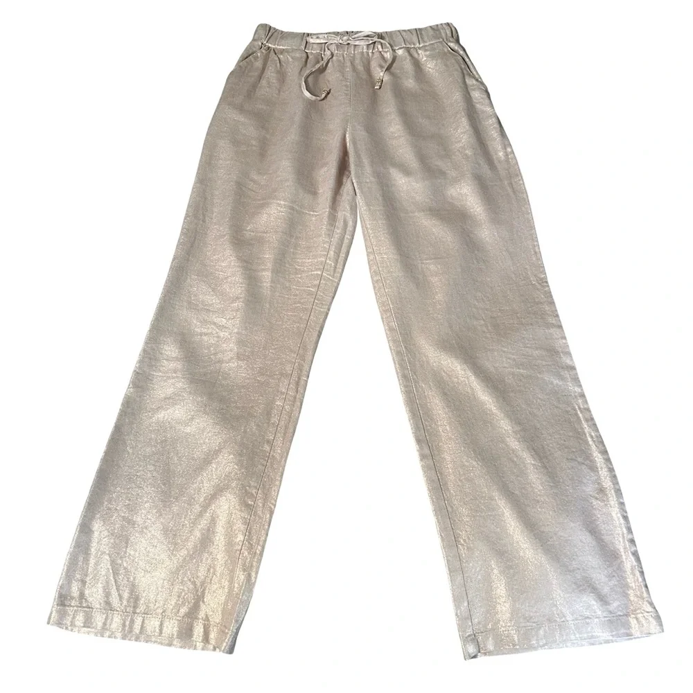 Ellen Tracy Rose Gold Metallic Linen Blend Wide Leg
Drawstring Pants Small - Picture 3 of 7